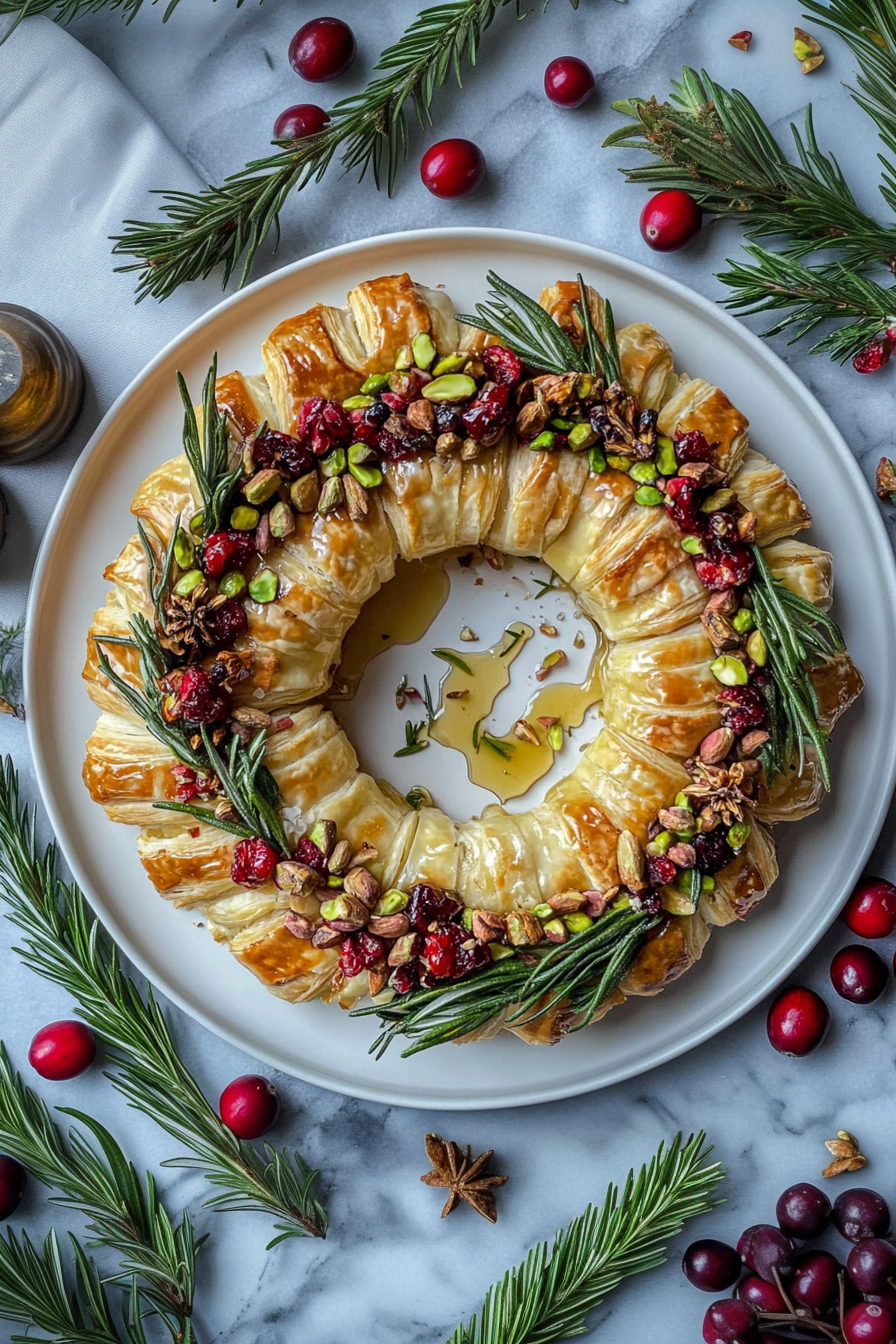 Pistachio & Honey Sweet Baked Brie Wreath